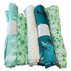 Assorted Floral & Polka Dot Fabric Rolls 5-Piece Set Cotton & Satin Green